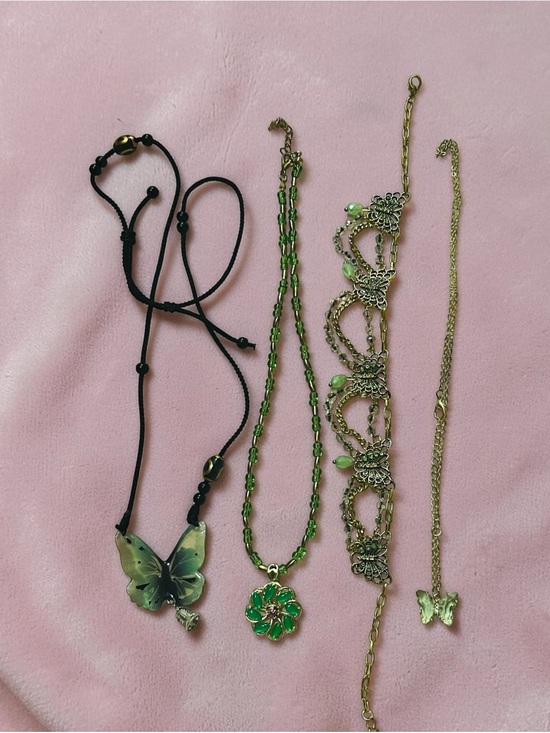 Others Jewelry - 4 PC Green Butterfly & Floral Pendant Necklace Set with Gold-Tone Accents
